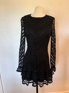Lulu's Black Lace Long-Sleeve Fit & Flare Mini Dress